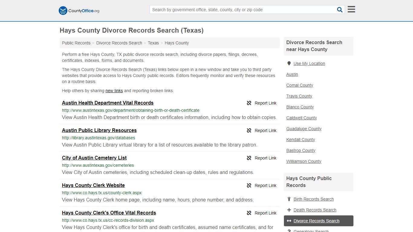 Hays County Divorce Records Search (Texas) - County Office